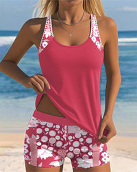 Felicia | Damen Blumenprint Tankini Badeanzug Set – Rosa