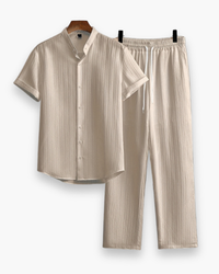 Herren Sommer Zweiteiler mit Kurzarmhemd & Hose | Lässig & Leicht – Camel