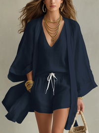 Antje | 3-teiliges Set mit Cardigan und Shorts – Marine
