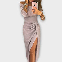 NELLI - ELEGANTES KLEID MIT SCHULTERFREIEM DESIGN – Lila