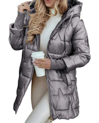 Sorelle| Eleganter Wintermantel mit Kapuze und Wattierung – Grau