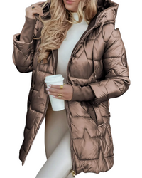 Nolwen | Eleganter Wintermantel mit Kapuze und Wattierung – Dunkelbraun