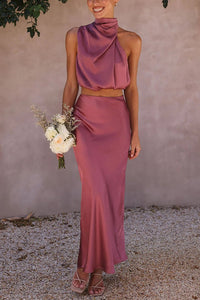 Maxirock mit Satinbesatz – Rosa