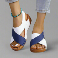 Solveig | Ultraflache, Bequeme Orthopädische Sandalen – Blau Weiß