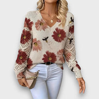 Aurelia – Eleganter Pullover mit Blumendesign – Rot