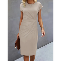 Damen-Midikleid mit Kurzarm | formale Linienführung – Beige