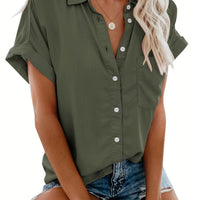 Loise | Damen Kragen Knopfbluse | Kurzarm – Oliv