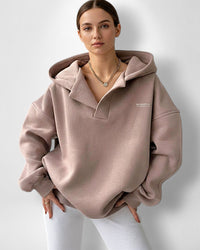 Oversize Hoodie für Damen mit Kapuze und V-Ausschnitt – Taupe