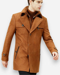 Gefütterte City-Winterjacke für Herren im Mantel-Look mit hohem Reißverschlusskragen – Braun