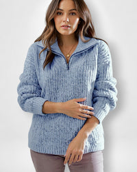 Winter Pullover für Damen im Troyer-Stil – Blau