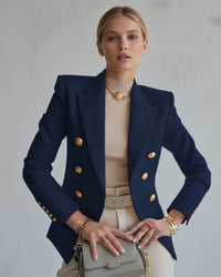 Taillierter eleganter Blazer für Damen mit goldenen Knöpfen – Marine