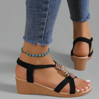 Valeska | Handgefertigte Wedgesandalen aus Premium-Material – Schwarz