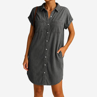 Damen Jeanskleid mit Knöpfen – Sommerliches Midi Kleid im Denim Look – Grau