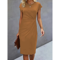 Damen-Midikleid mit Kurzarm | formale Linienführung – Khaki