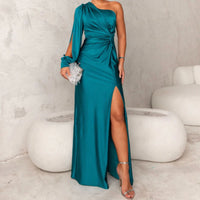 Abendkleid für Damen - Elegantes Maxikleid mit One-Shoulder für Hochzeiten – Türkis