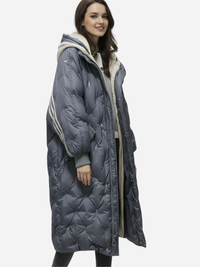 Leichte Lange Steppjacke mit Kapuze für Damen – Dunkelblau