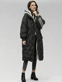 Leichte Lange Steppjacke mit Kapuze für Damen – Schwarz