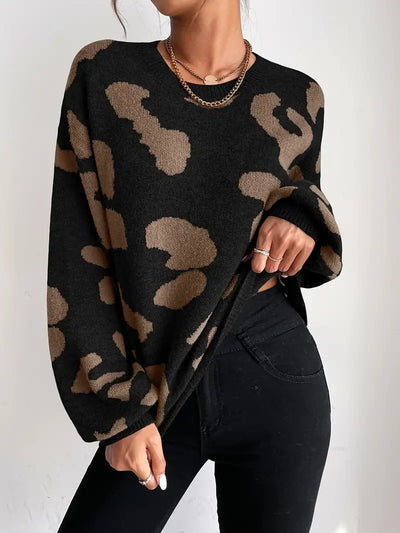 Cliala | Eleganter Pullover mit Rundhalsausschnitt und Geparden-Print und fließenden Glockenärmeln