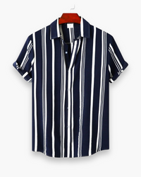 Herren Klassisches Gestreiftes Hemd | Elegant Sommer Hemd – Marine