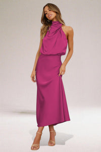 Nina – Elegantes Halterneck-Kleid – Magenta