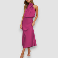 Flavia | Auffallendes Satin-Trägerkleid – Rosa