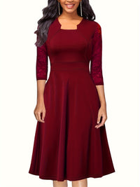 Heidi-Mode | Damenkleid mit Spitzendetails Perfekt für Formelle Anlässe – Bordeaux
