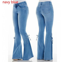 Britney - Hochgeschnittene Jeans mit weitem Bein und Schnürung für Frauen – Blau