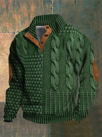 Gwydion – Flickwerk Pullover Mit Zopfmuster – Grün