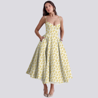 Heidi-Mode | Midi-Kleid mit Blumenkorsett für Damen – Blau/Gelb
