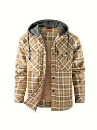 Keymirae | Warmer Fleece-Kapuzenmantel im Retro-Stil mit Karomuster für Herbst oder Winter – Khaki