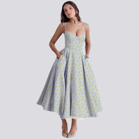 Heidi-Mode | Midi-Kleid mit Blumenkorsett für Damen – Blume Gelb