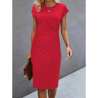 Damen-Midikleid mit Kurzarm | formale Linienführung – Rot