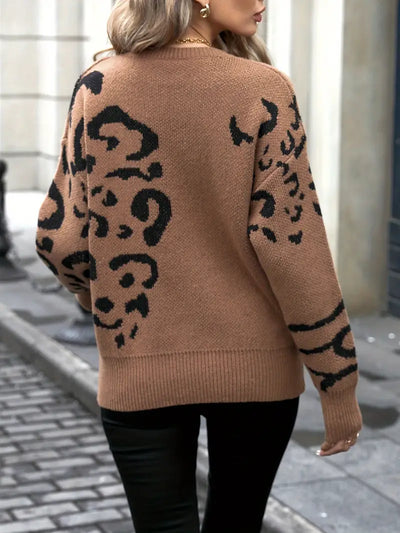 Clivonia | Wildheit und Eleganz Leopardenmuster Rundhalsausschnitt Pullover