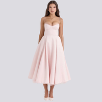 Heidi-Mode | Midi-Kleid mit Blumenkorsett für Damen – Rosa