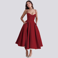 Heidi-Mode | Midi-Kleid mit Blumenkorsett für Damen – Rot
