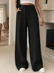 Audrey - Damen-Sweatpants mit hoher Taille und Kordelzug – Schwarz