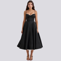 Heidi-Mode | Midi-Kleid mit Blumenkorsett für Damen – Schwarz