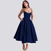 Heidi-Mode | Midi-Kleid mit Blumenkorsett für Damen – Marine