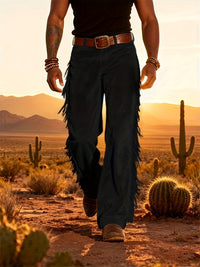 Altan – Lässige Retro Westernhose Mit Fransen – Schwarz