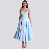Heidi-Mode | Midi-Kleid mit Blumenkorsett für Damen – Blau