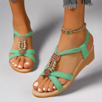 Valeska | Handcrafted Premium Material Wedge Sandals – Grün
