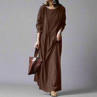 Drelhild | Elegantes Vintage Maxikleid für den Herbst – Kaffee