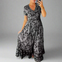 Gritta | Elegantes Blumenmuster Kleid – Dunkelgrau
