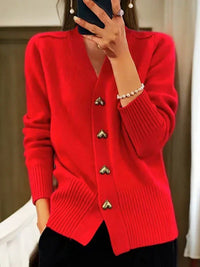 Cardigan mit Knopfleiste – Gemütlicher Charme mit Weiblicher Eleganz – Rot