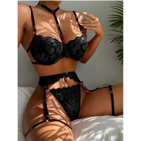 Devon | 3-teiliges französisches Dessous-Set – Schwarz