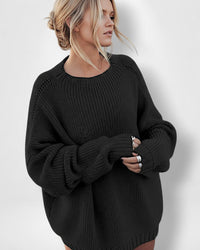 Oversized Damen Strickpullover für Leggings – Schwarz