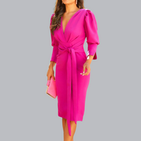 Sommerliches Abendkleid für Damen - Elegantes Wickelkleid mit Puffärmeln für Festliche Anlässe – Lila