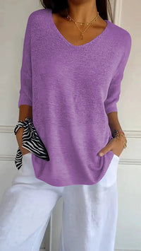 | Bequemes Damen Stricktop mit V-Ausschnitt – Violett