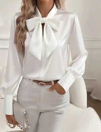 Kanikka – Satin Bluse Mit Schleife – Weiß