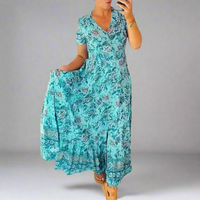 Gritta | Elegantes Blumenmuster Kleid – Tealblau